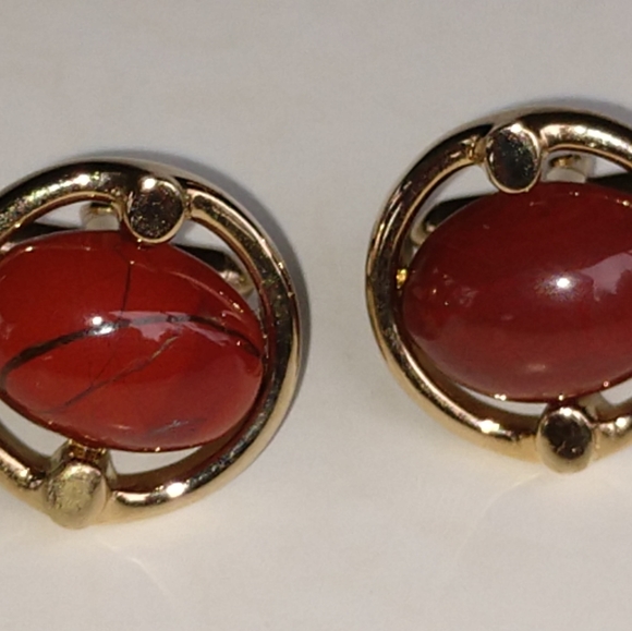 Cuff Links Bronze Stone VTG - Picture 7 of 7